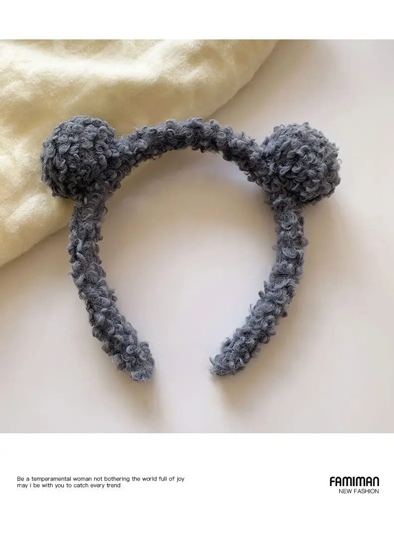 Plush Bear Ear Headband for Women Men Pink Brown Grey — feature 9