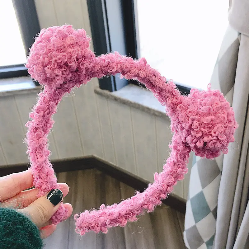Plush Bear Ear Headband for Women Men Pink Brown Grey - Image 4