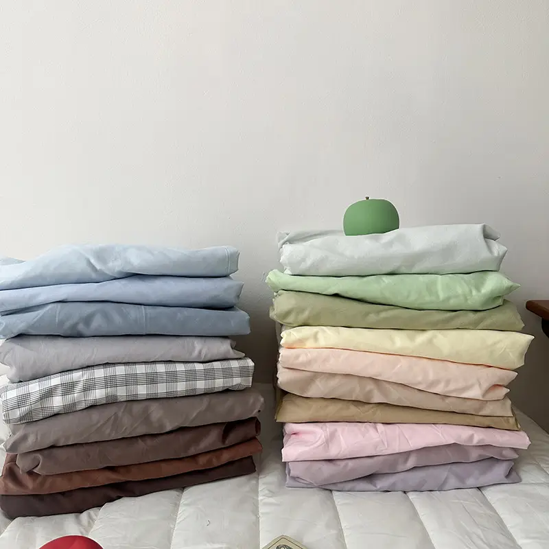 Ins Pure Color Simple Pure Cotton Single Piece Bed Sheets Pure Cotton Single Product Bed Sheets 1.8 Fitted Bed Sheets Mattress Protector Bed Cover Wholesale
