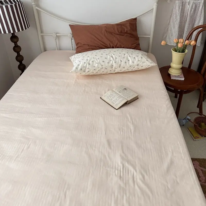 Ins Pure Color Simple Pure Cotton Single Piece Bed Sheets Pure Cotton Single Product Bed Sheets 1.8 Fitted Bed Sheets Mattress Protector Bed Cover Wholesale