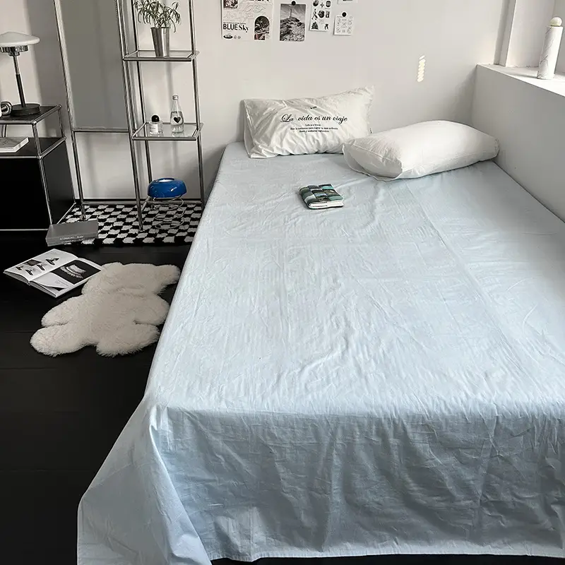 Ins Pure Color Simple Pure Cotton Single Piece Bed Sheets Pure Cotton Single Product Bed Sheets 1.8 Fitted Bed Sheets Mattress Protector Bed Cover Wholesale