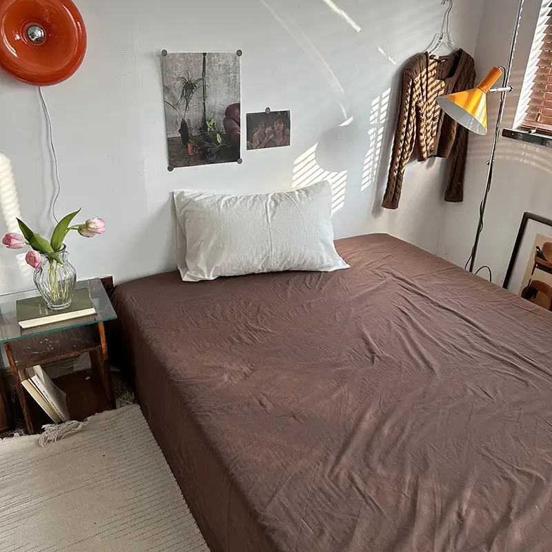 Ins Pure Color Simple Pure Cotton Single Piece Bed Sheets Pure Cotton Single Product Bed Sheets 1.8 Fitted Bed Sheets Mattress Protector Bed Cover Wholesale