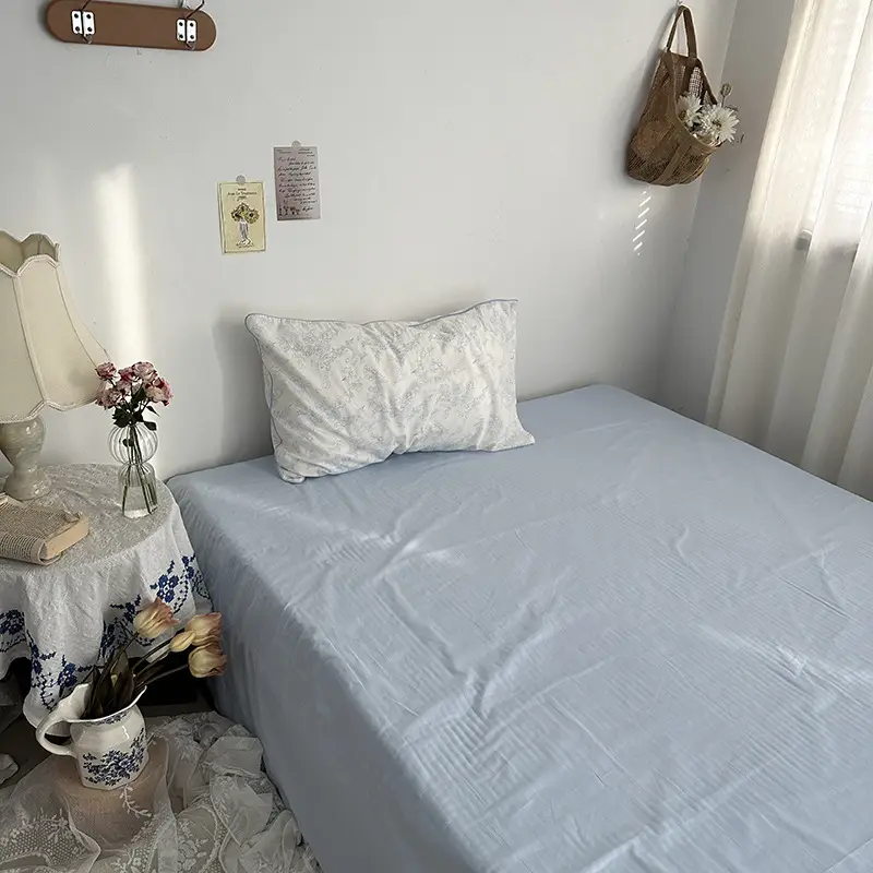 Ins Pure Color Simple Pure Cotton Single Piece Bed Sheets Pure Cotton Single Product Bed Sheets 1.8 Fitted Bed Sheets Mattress Protector Bed Cover Wholesale