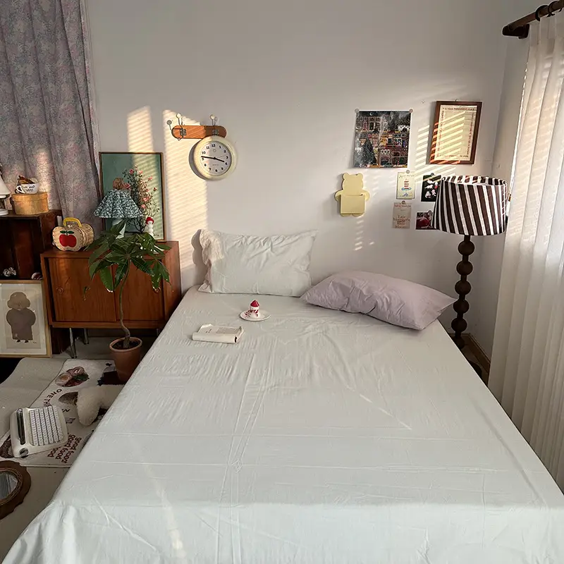 Ins Pure Color Simple Pure Cotton Single Piece Bed Sheets Pure Cotton Single Product Bed Sheets 1.8 Fitted Bed Sheets Mattress Protector Bed Cover Wholesale