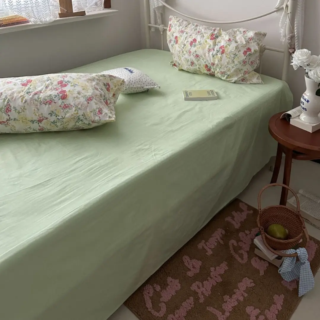 Ins Pure Color Simple Pure Cotton Single Piece Bed Sheets Pure Cotton Single Product Bed Sheets 1.8 Fitted Bed Sheets Mattress Protector Bed Cover Wholesale