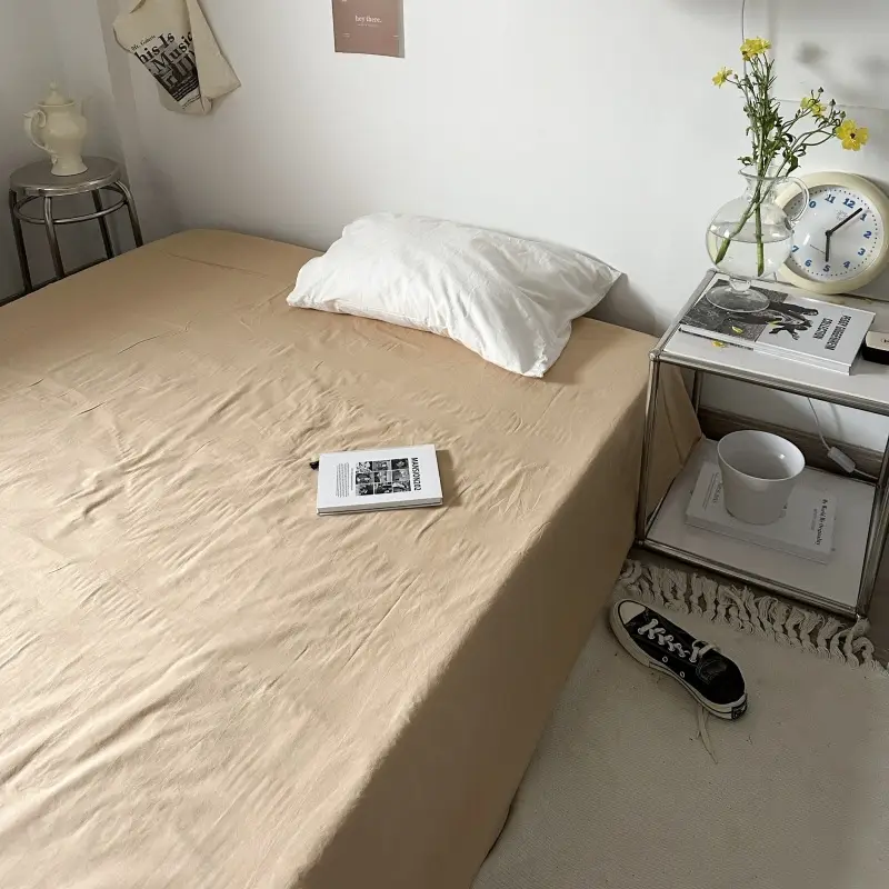 Ins Pure Color Simple Pure Cotton Single Piece Bed Sheets Pure Cotton Single Product Bed Sheets 1.8 Fitted Bed Sheets Mattress Protector Bed Cover Wholesale