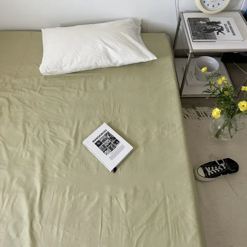 Ins Pure Color Simple Pure Cotton Single Piece Bed Sheets Pure Cotton Single Product Bed Sheets 1.8 Fitted Bed Sheets Mattress Protector Bed Cover Wholesale