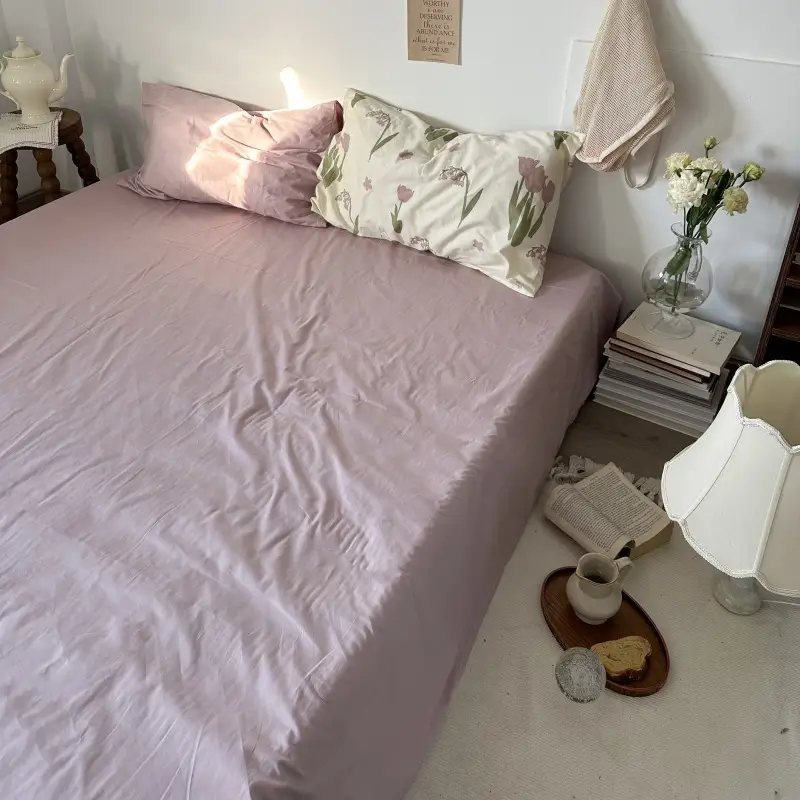 Ins Pure Color Simple Pure Cotton Single Piece Bed Sheets Pure Cotton Single Product Bed Sheets 1.8 Fitted Bed Sheets Mattress Protector Bed Cover Wholesale