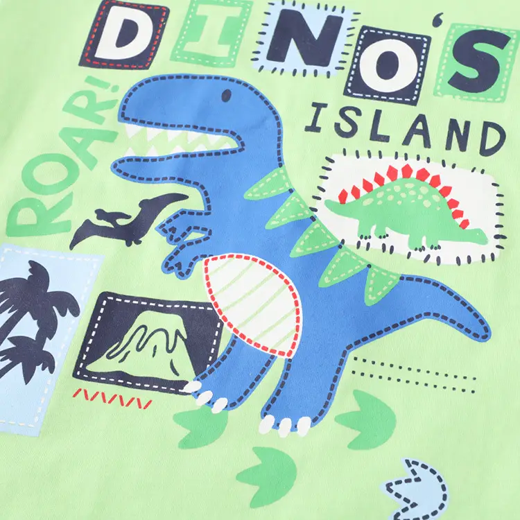 Boys Short T-Shirt Set Green Dinosaur Print 2025 - Image 3