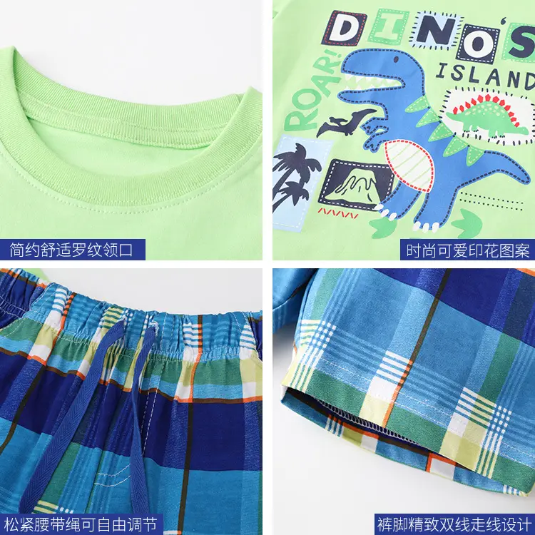 Boys Short T-Shirt Set Green Dinosaur Print 2025 - Image 4