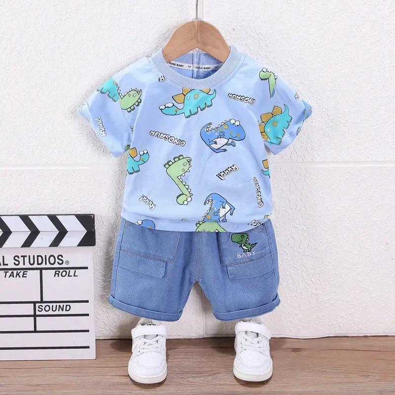Baby Dinosaur T-Shirt & Shorts Set Cotton Blue White