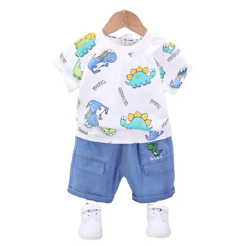 Baby Dinosaur T-Shirt & Shorts Set Cotton Blue White