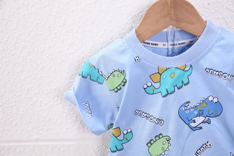 Baby Dinosaur T-Shirt & Shorts Set Cotton Blue White — feature 5