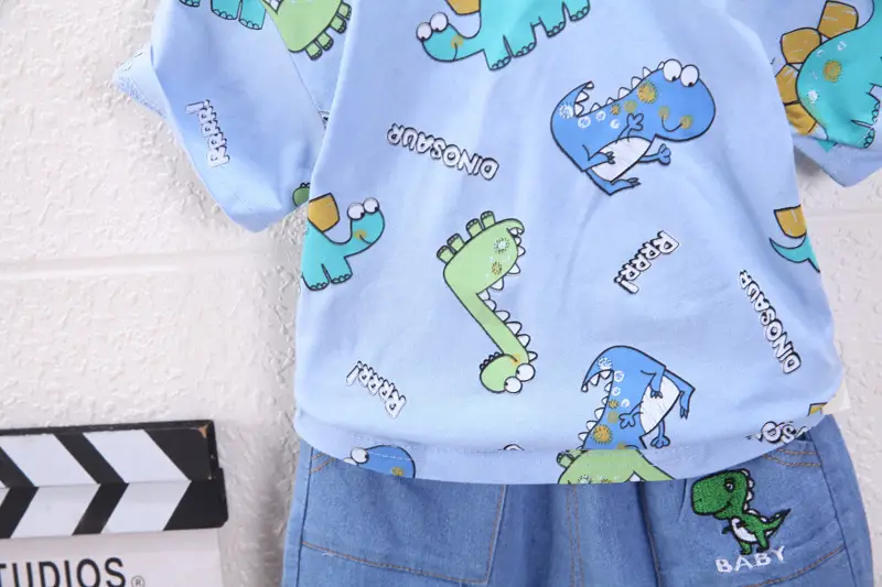 Baby Dinosaur T-Shirt & Shorts Set Cotton Blue White — feature 6