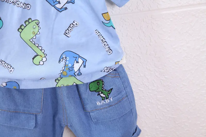 Baby Dinosaur T-Shirt & Shorts Set Cotton Blue White — feature 8
