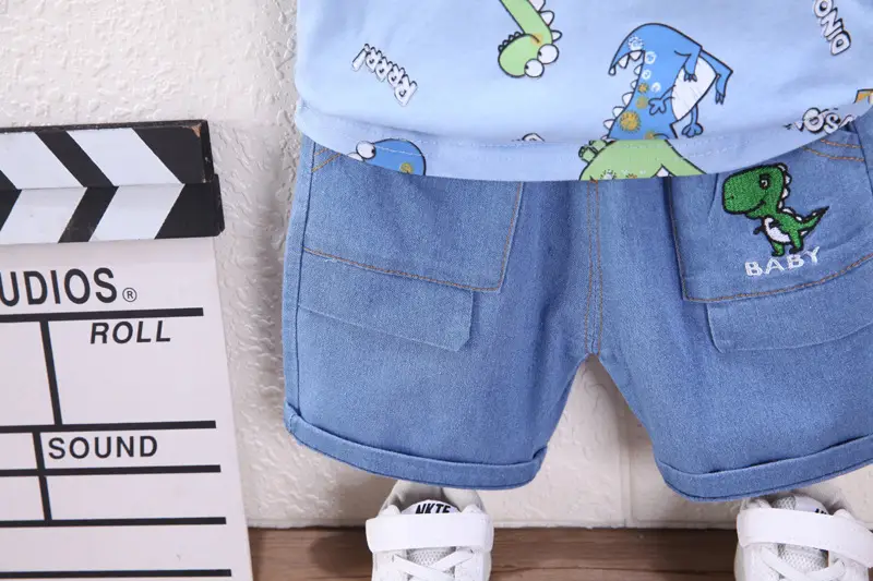 Baby Dinosaur T-Shirt & Shorts Set Cotton Blue White — feature 9