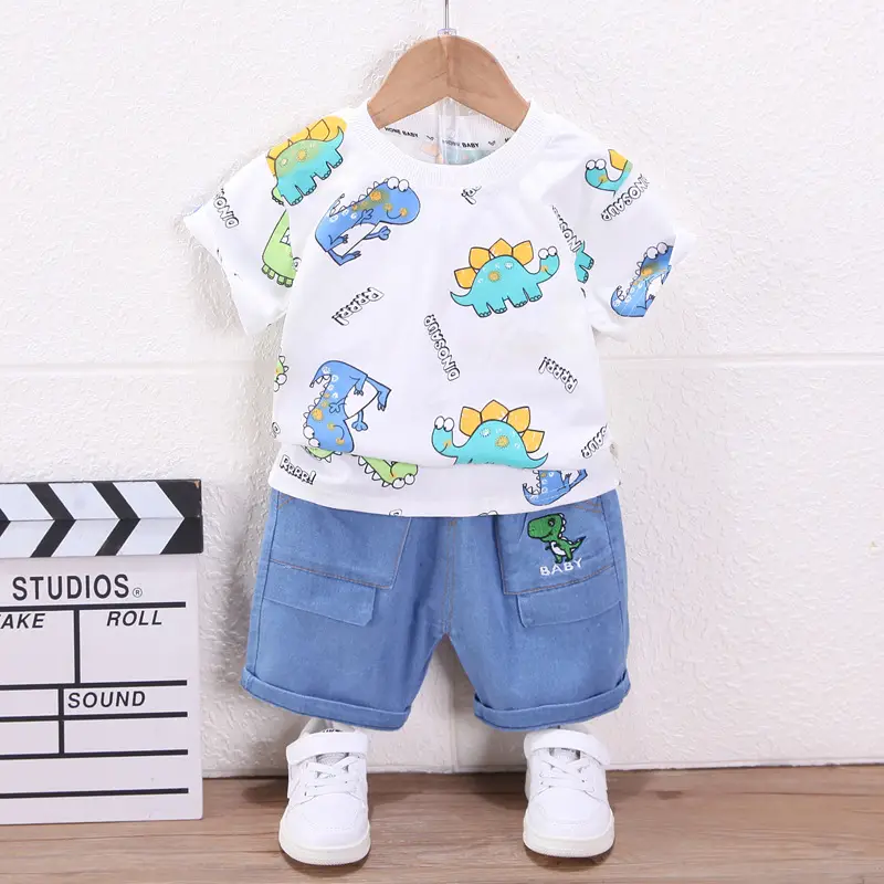 Baby Dinosaur T-Shirt & Shorts Set Cotton Blue White