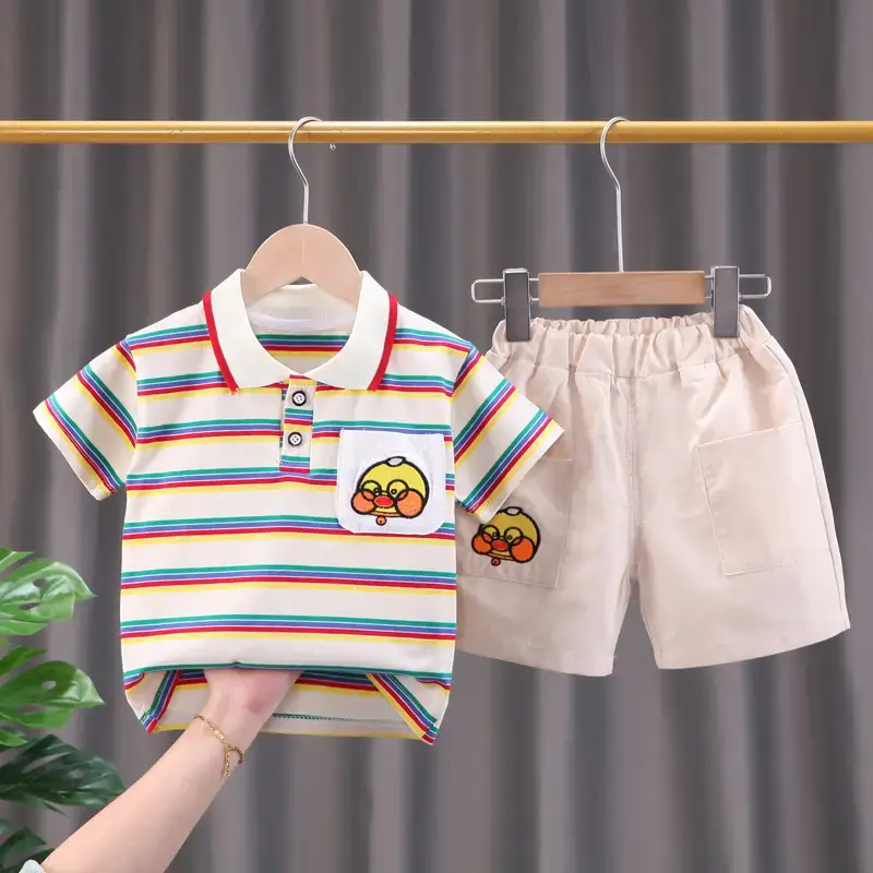Children Cotton Striped T-Shirt Shorts Suit Summer Boys