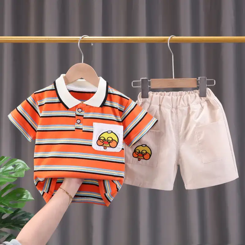 Children Cotton Striped T-Shirt Shorts Suit Summer Boys
