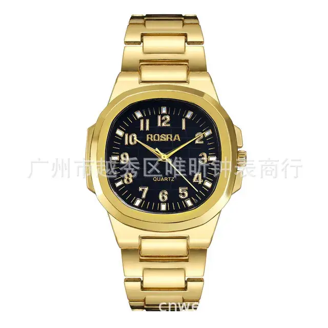 2023 ROSRA Men's Square Dial Quartz Watch Black Gold Strap - Image 3