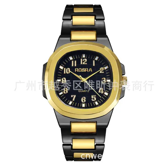 2023 ROSRA Men's Square Dial Quartz Watch Black Gold Strap - Image 5
