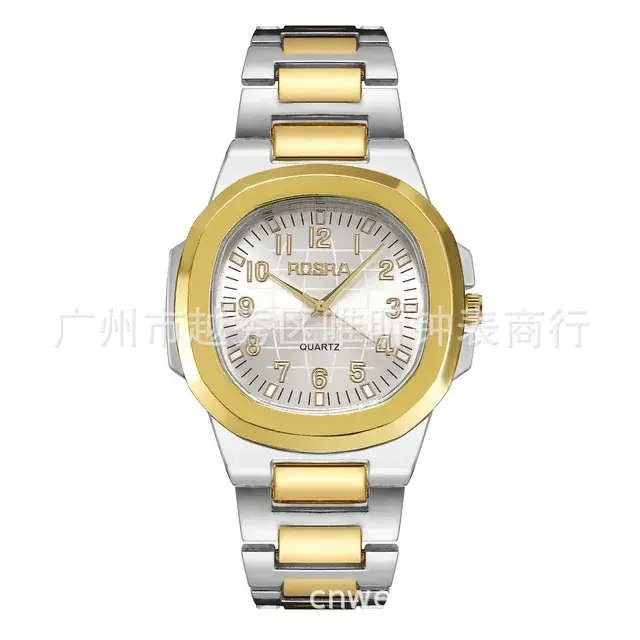 2023 ROSRA Men's Square Dial Quartz Watch Black Gold Strap - Image 9