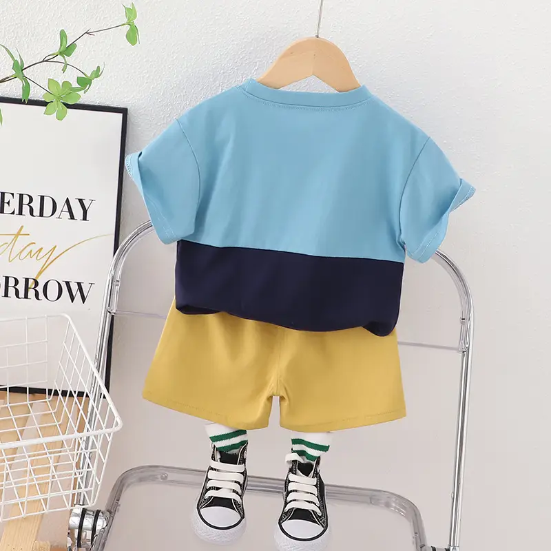 Summer Cartoon T-Shirt Shorts Set for Boys Blue Yellow - Image 4