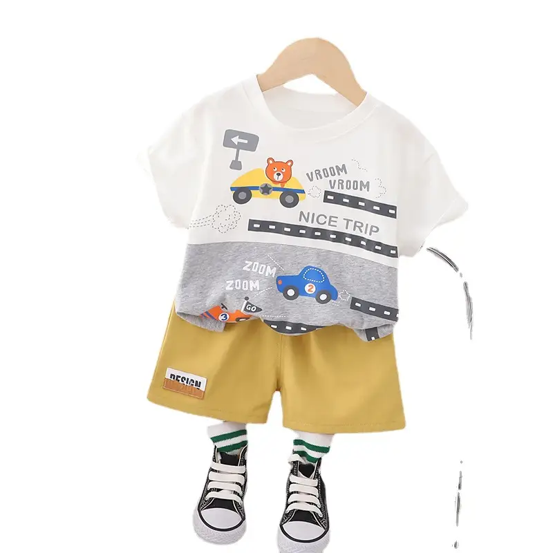 Summer Cartoon T-Shirt Shorts Set for Boys Blue Yellow - Image 5