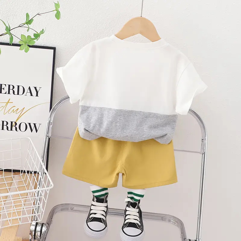 Summer Cartoon T-Shirt Shorts Set for Boys Blue Yellow — feature 5