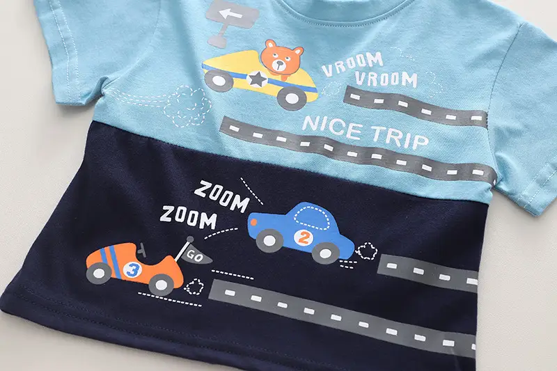 Summer Cartoon T-Shirt Shorts Set for Boys Blue Yellow — feature 8