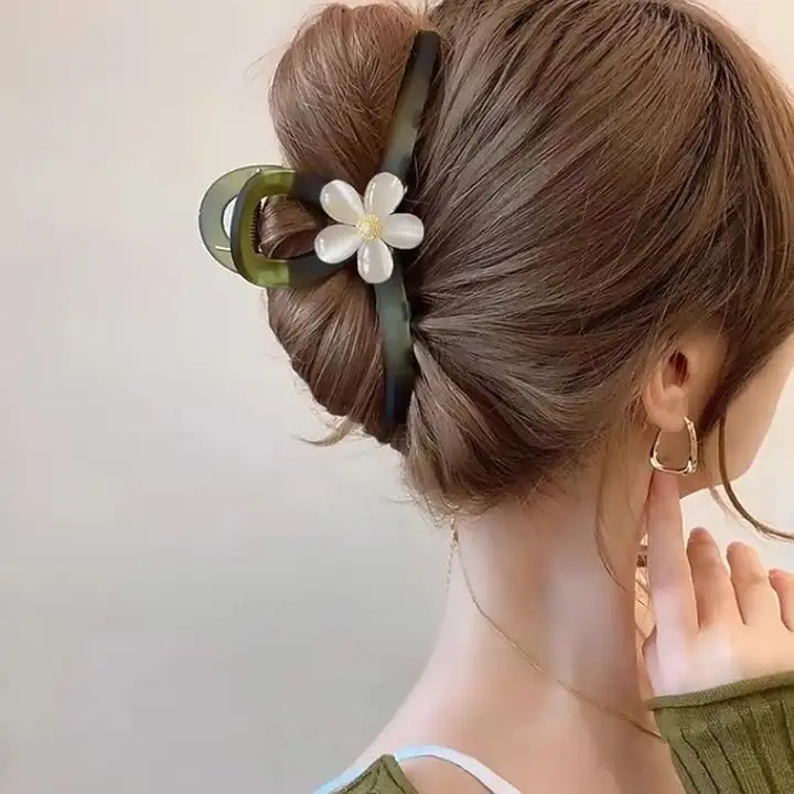 Frosted Cat's Eye Hair Clip with Flower Decor - Image 5