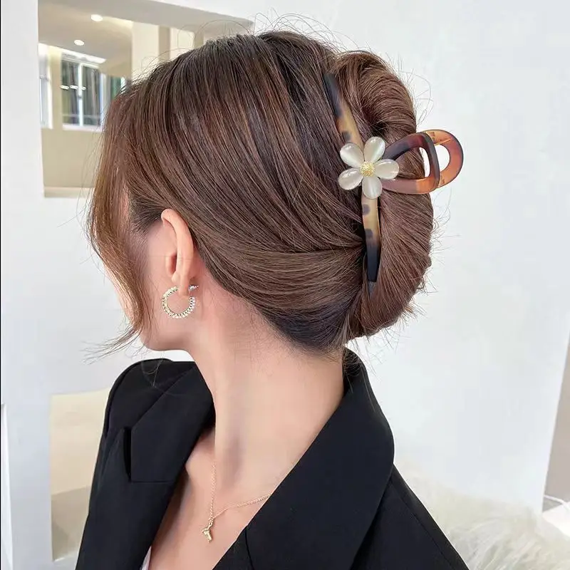 Frosted Cat's Eye Hair Clip with Flower Decor - Image 7