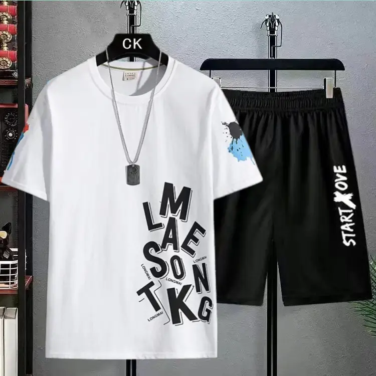 Men 2Pc Yellow Black Summer Shorts Set CK Style - Image 11