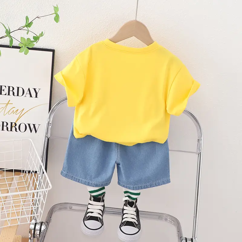 Summer Boys Yellow T-Shirt Blue Shorts Set - Image 5