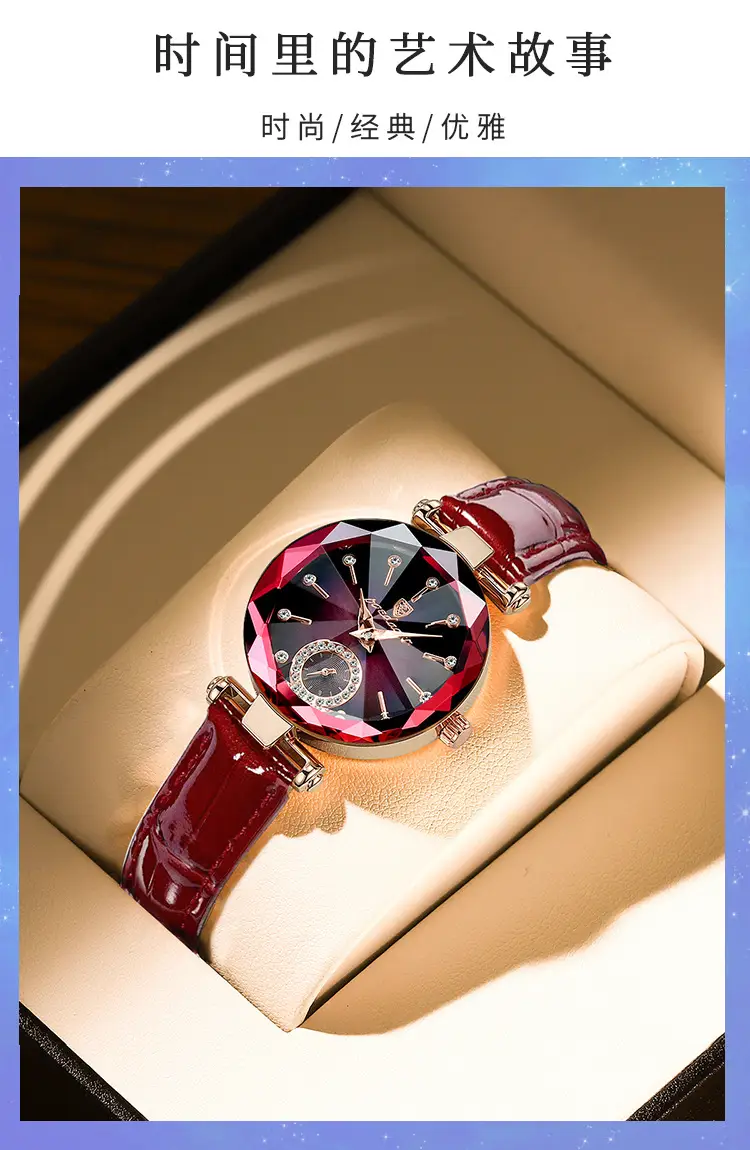 Women's Maroon Crystal Watch with Rose Gold Band — feature 4