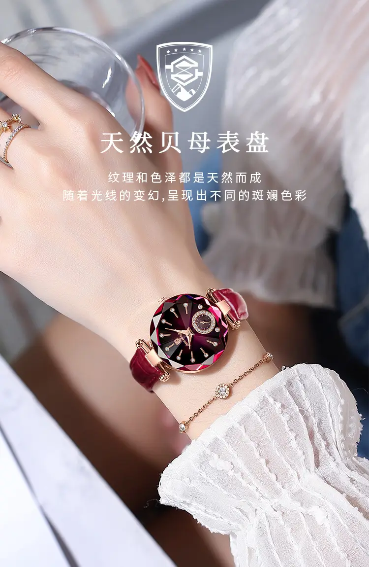 Women's Maroon Crystal Watch with Rose Gold Band — feature 5