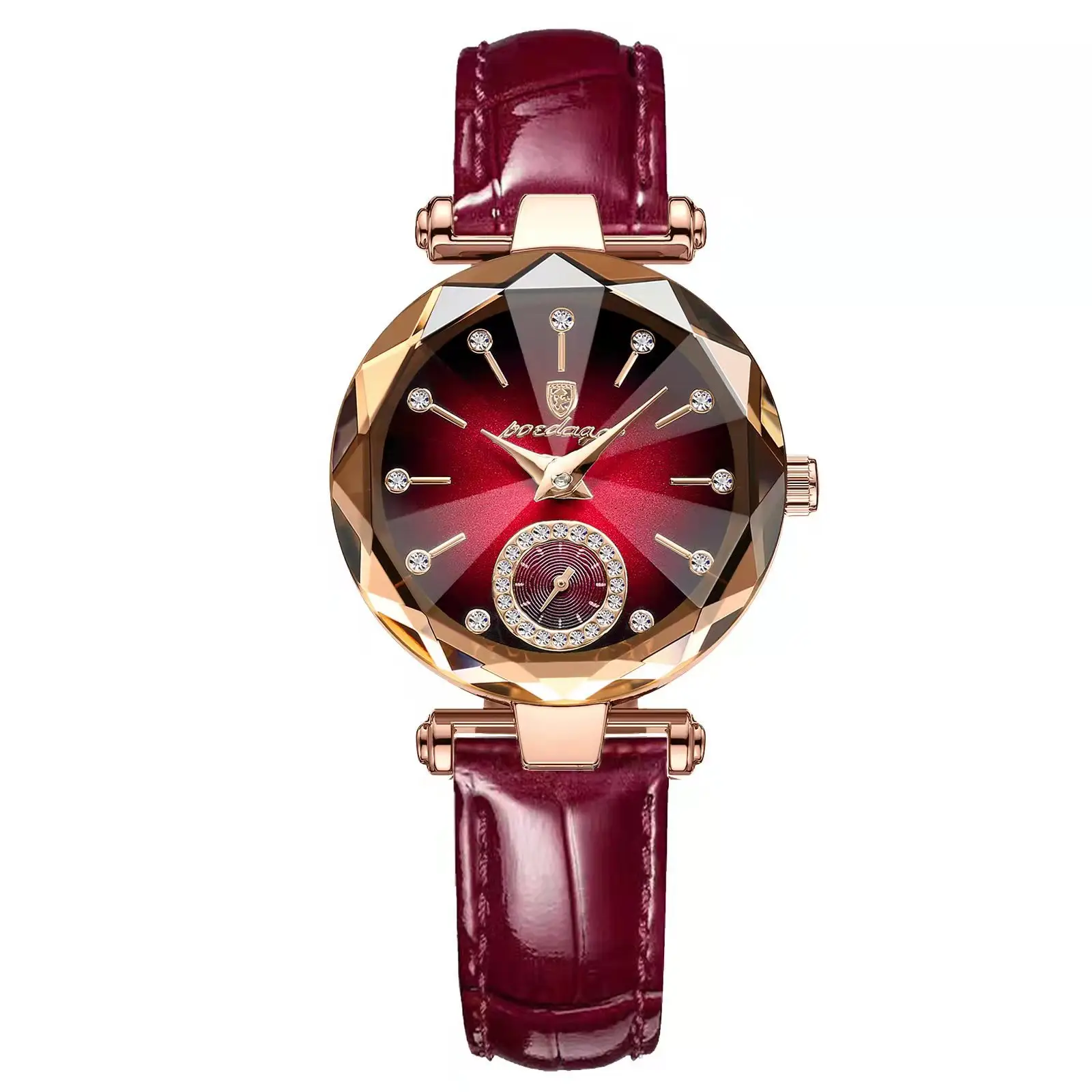 Women's Maroon Crystal Watch with Rose Gold Band - Image 3
