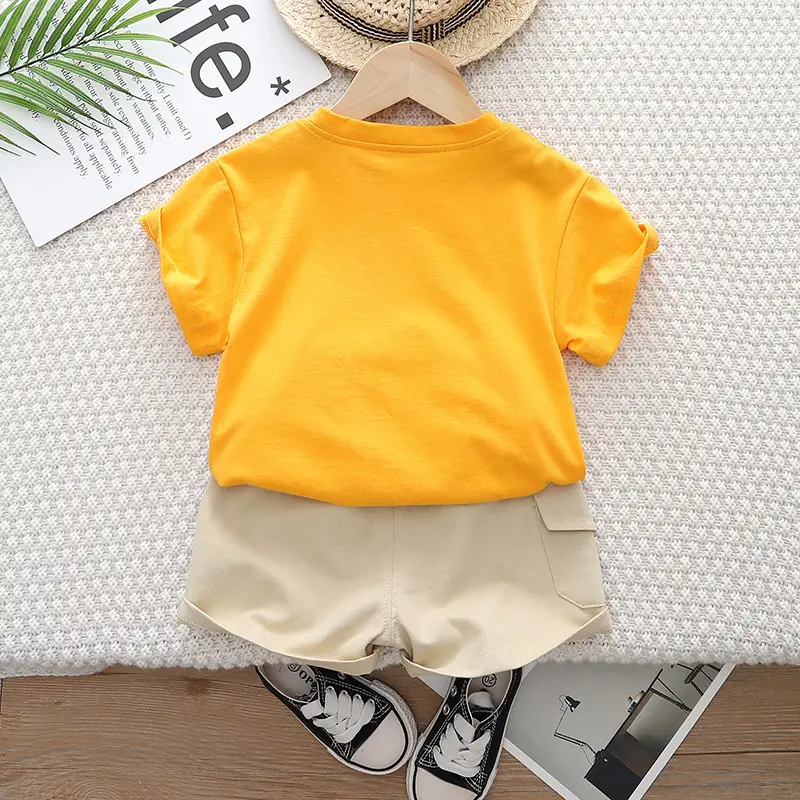 New Boys Korean Style Cartoon Suit Yellow Shorts Set - Image 4
