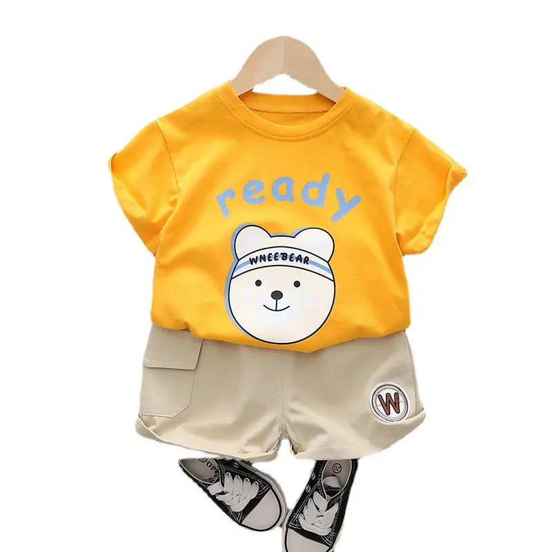 New Boys Korean Style Cartoon Suit Yellow Shorts Set - Image 5