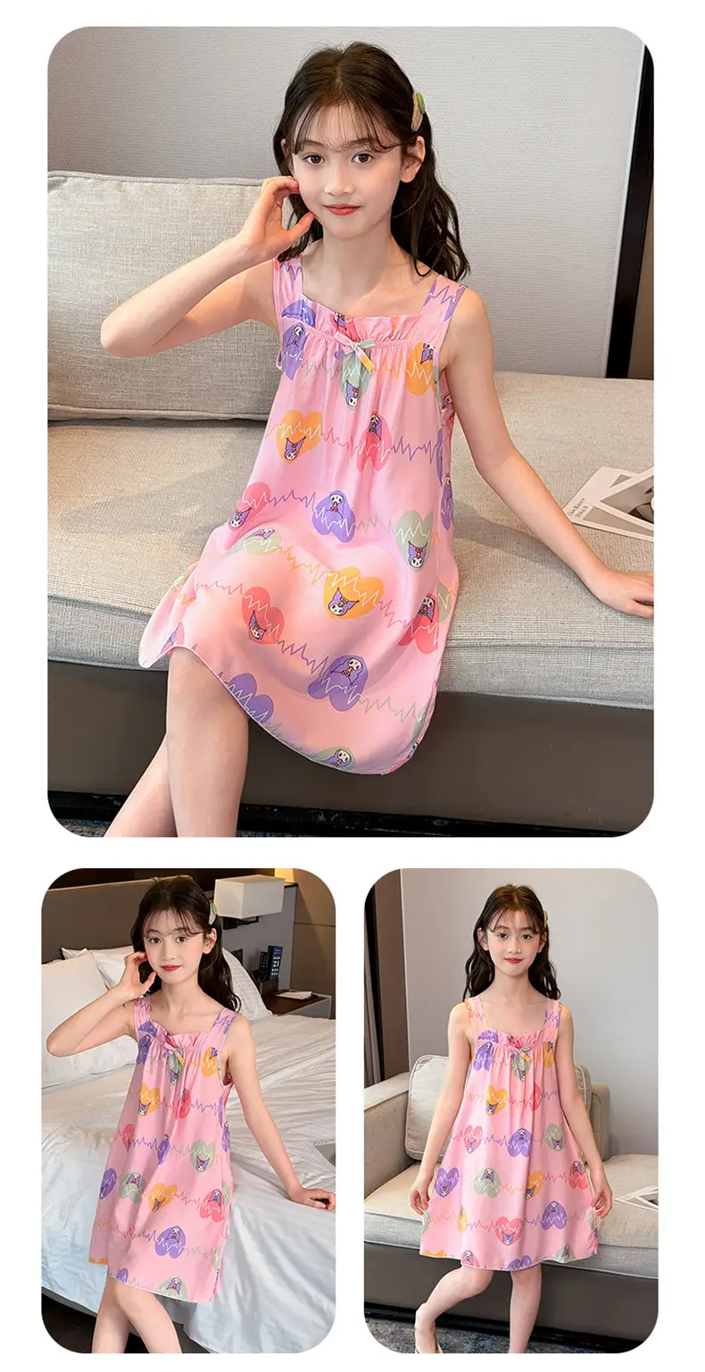 Girl's Nightdress Cotton Silk Summer Thin Children's Ice Silk Sling Pajamas Girl's Summer Dress Princess Dress Big Children's Home Dress — feature 13