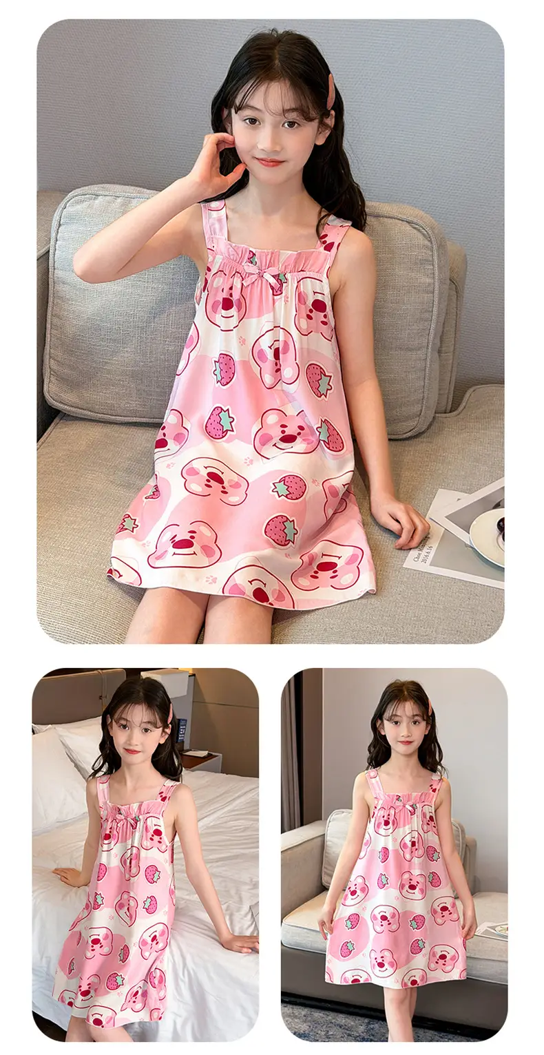 Girl's Nightdress Cotton Silk Summer Thin Children's Ice Silk Sling Pajamas Girl's Summer Dress Princess Dress Big Children's Home Dress — feature 14