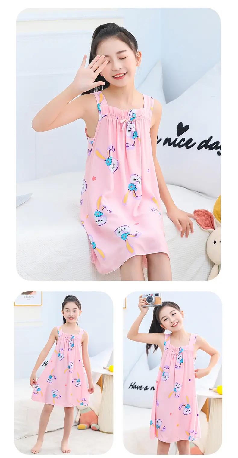 Girl's Nightdress Cotton Silk Summer Thin Children's Ice Silk Sling Pajamas Girl's Summer Dress Princess Dress Big Children's Home Dress — feature 15