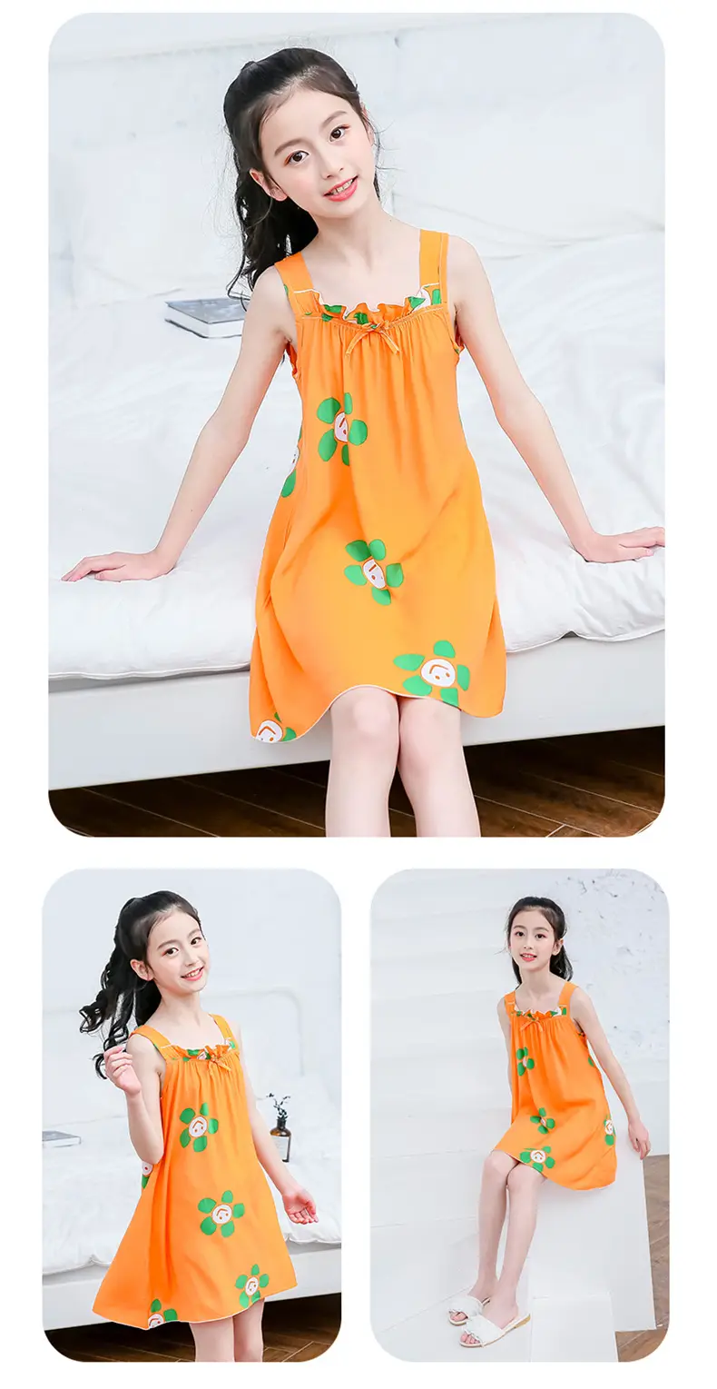 Girl's Nightdress Cotton Silk Summer Thin Children's Ice Silk Sling Pajamas Girl's Summer Dress Princess Dress Big Children's Home Dress — feature 17