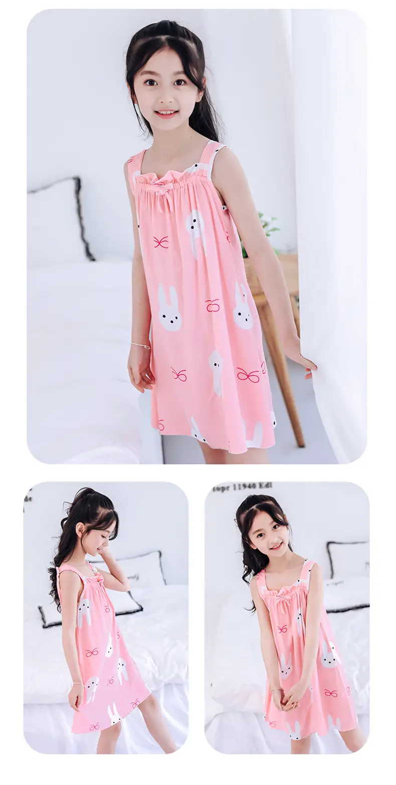 Girl's Nightdress Cotton Silk Summer Thin Children's Ice Silk Sling Pajamas Girl's Summer Dress Princess Dress Big Children's Home Dress — feature 18