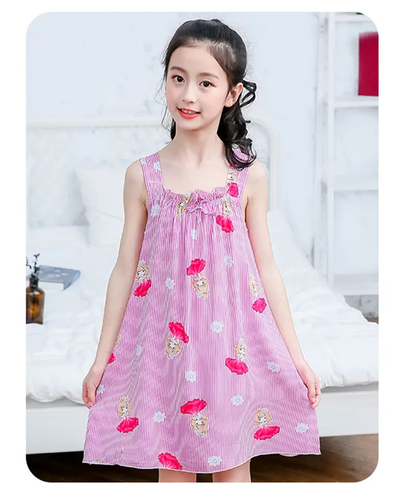 Girl's Nightdress Cotton Silk Summer Thin Children's Ice Silk Sling Pajamas Girl's Summer Dress Princess Dress Big Children's Home Dress — feature 19