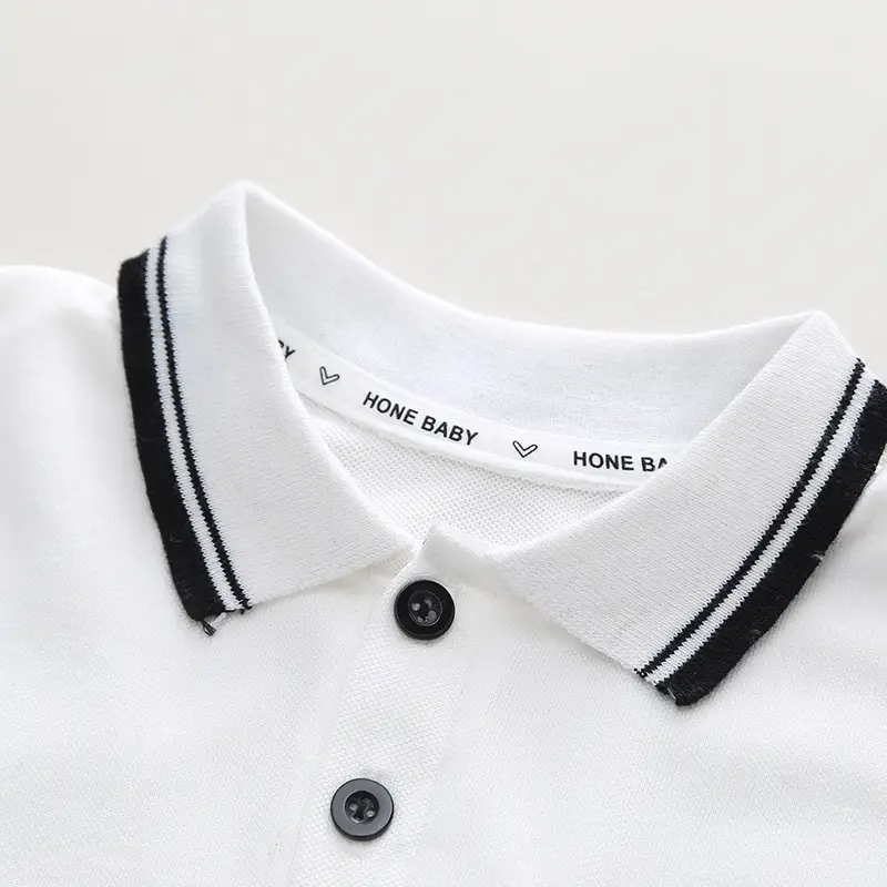 Black Polo Top with White Trim for Boys Shorts Set — feature 6