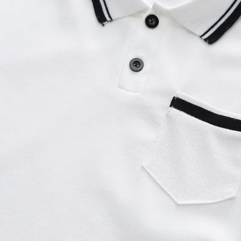 Black Polo Top with White Trim for Boys Shorts Set — feature 7