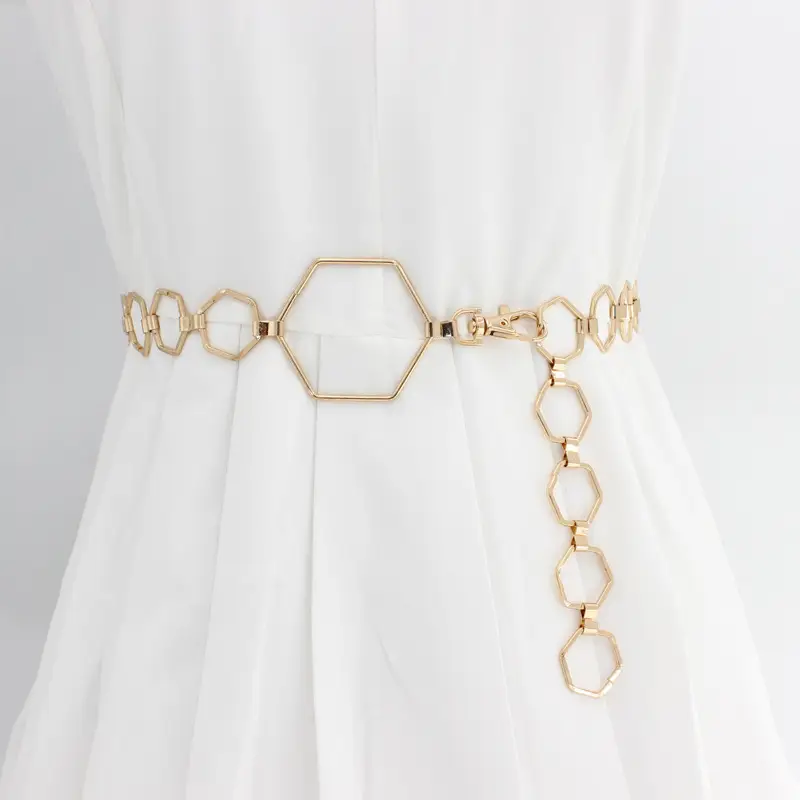 Silver Hexagonal Metal Waist Chain for Women - Image 3