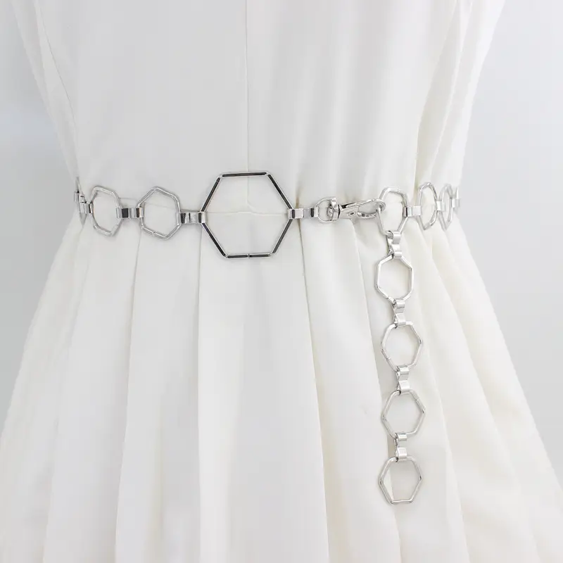 Silver Hexagonal Metal Waist Chain for Women - Image 4