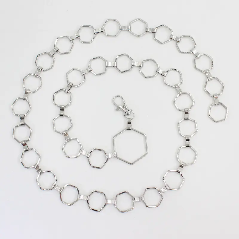 Silver Hexagonal Metal Waist Chain for Women - Image 2
